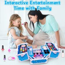 62 Pcs Kids Makeup Kit For Girl, Washable Play Makeup Toys Set For Dress Up, Pretend Beauty Vanity Set With Cosmetic Case Birthday Toys For Girls 3 4 5 6 7 8 9 10 11 12 Year Old Kids Toddlers - 藍色 - 查看 8