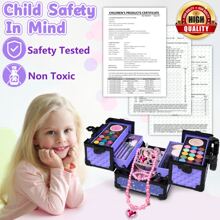 62 Pcs Kids Makeup Kit For Girl, Washable Play Makeup Toys Set For Dress Up, Pretend Beauty Vanity Set With Cosmetic Case Birthday Toys For Girls 3 4 5 6 7 8 9 10 11 12 Year Old Kids Toddlers - 紫色 - 查看 6