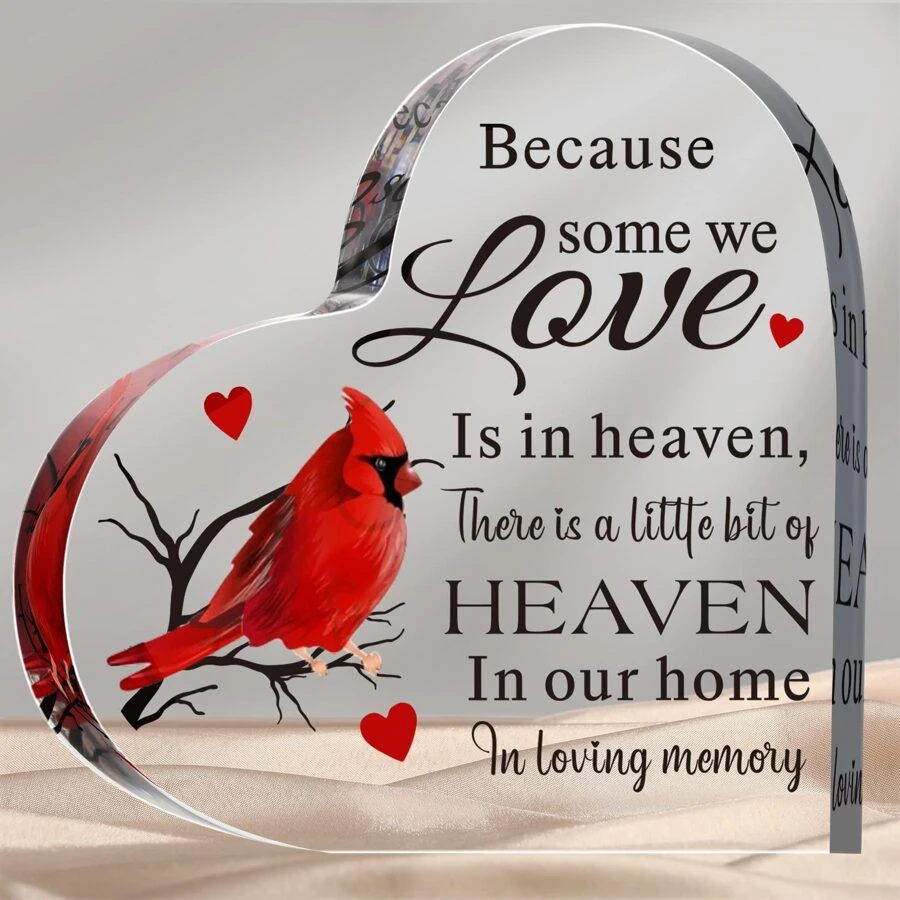 sympathy Gifts Memorial Bereavement Gifts Acrylic Heart Condolence Remembrance Gifts for Loss of Loved One Father Mother(Bird Style) - 10CM*10CM*1CM - 查看 1