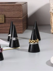 1pc Simple Black Wood Cone Shaped Ring Display Stand For Daily Jewelry Storage And Displaying - Black - View 1