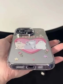 Cartoon Cat Print Clear Phone Case - Multicolor - View 4