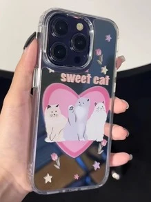 Cartoon Cat Print Clear Phone Case - Multicolor - View 3