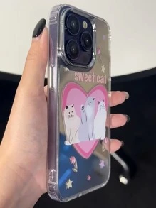 Cartoon Cat Print Clear Phone Case - Multicolor - View 2