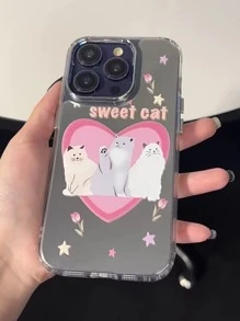 Cartoon Cat Print Clear Phone Case - Multicolor - View 5