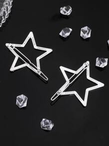 2pcs Rhinestone Star Hair Clip Street Y2k, Head Accessories, Party, Hair Accessories For Women - Silver - View 7