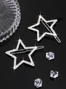 2pcs Rhinestone Star Hair Clip Street Y2k, Head Accessories, Party, Hair Accessories For Women - Silver - View 4