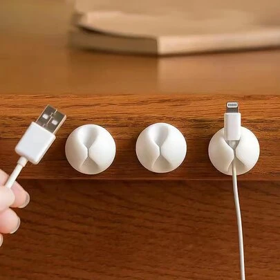 3个桌面线缆整理夹，数据线固定器，耳机充电线固定器，适用于家庭、办公室、厨房，无需电源（白色）