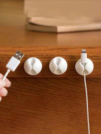 3 件装桌面电缆整理夹、数据线固定器、耳机充电器线夹，适用于家庭、办公室、厨房电缆管理、圣诞装饰，无需用电（白色）