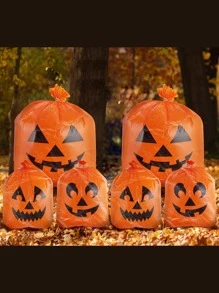 6 Pcs Halloween Jack O’ Lantern Pumpkin Lawn Bags Halloween Plastic Trash Bags Halloween Yard Fall Leaf Pumpkin Bags for Halloween Decorations, Halloween Party Supplies, Halloween Party Favor - Orange - View 1