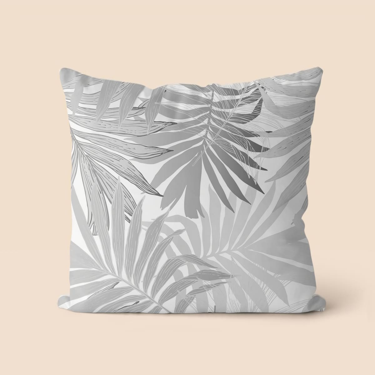 1pc Grey Palm Leaf Printed Cushion Cover, Modern Country Style Peach Skin Velvet Pillow Case For Sofa And Bed Decor - Grey - View 1