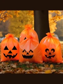 6 Pcs Halloween Jack O’ Lantern Pumpkin Lawn Bags Halloween Plastic Trash Bags Halloween Yard Fall Leaf Pumpkin Bags for Halloween Decorations, Halloween Party Supplies, Halloween Party Favor - Orange - View 4