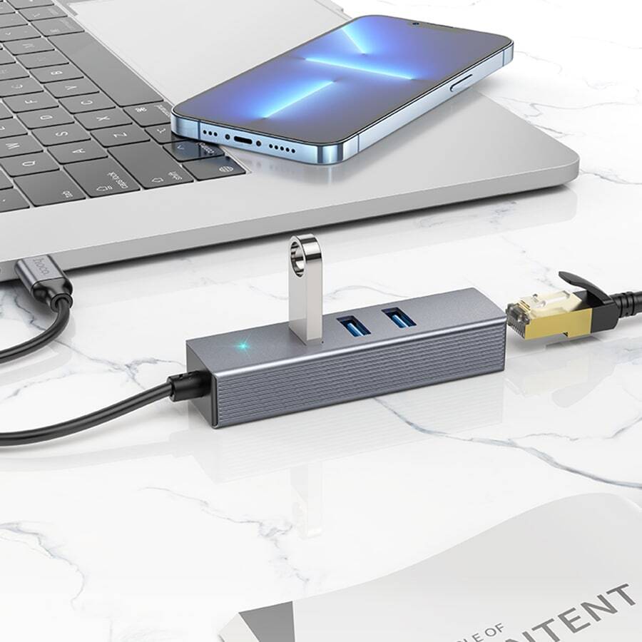 4 In 1 USB Hub - Grey - View 1