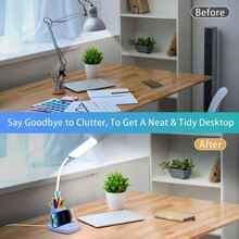 Hansang Small Desk Lamp, Kids Desk Lamp With Pen Holder, Wireless Charger LED Desk Lamps For Home Office, 800LM Gooseneck 3 Modes Dimmable Touch Cute Desk Lamp, Blue Study Lamp For College Dorm Room - Blue - View 5