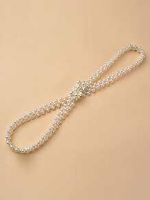 1pc Elastic Faux Pearl Waist Chain Elegant Summer, School Fall, Autumn, Halloween - White - View 3