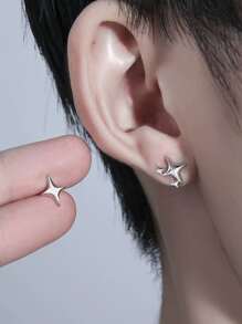 1雙簡約風&多用途不對稱星形設計耳環 - 銀色 - 查看 1
