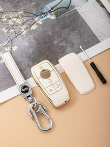 3pcs/set White Tpu Key Case Cover And Keyring Compatible With Mercedes-benz 4-button Smart Car Key - Multicolor - View 2