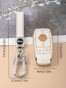 3pcs/set White Tpu Key Case Cover And Keyring Compatible With Mercedes-benz 4-button Smart Car Key - Multicolor - View 3