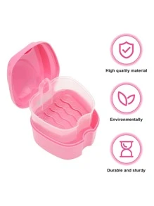 1Pc Plastic Dental Retainer Case Orthodontic Teeth Storage Box Denture Organizer Mouthguard Container Oral Care Tool, Gift For Valentine's Day - Pink - View 2