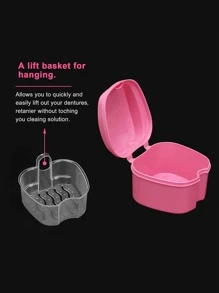 1Pc Plastic Dental Retainer Case Orthodontic Teeth Storage Box Denture Organizer Mouthguard Container Oral Care Tool, Gift For Valentine's Day - Pink - View 6