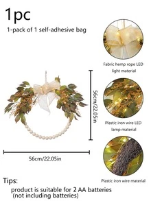 1pc Artificial Ficus Leaves & Bowknot Half Circle With Led Lights - Suitable For Wedding Arch, Floral Wall, Home, And Garden Decoration - Nhiều màu - Xem 3