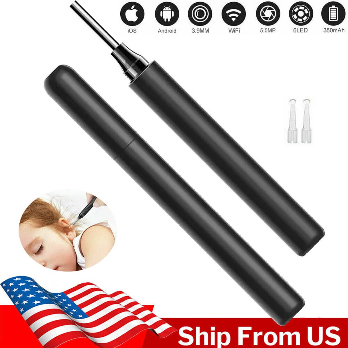 HD LED Endoscope Otoscope Camera Tool Ear Cleaning Wax Pick Cleaner