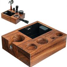 PUSEE 浓缩咖啡敲击盒，54MM 浓缩咖啡压粉站，胡桃木浓缩咖啡配件收纳盒，适合 51 至 54MM 或 58MM 浓缩咖啡压粉器、滤网、咖啡手柄、分配器工具、防滑敲击盒 - 棕色的 - 查看 1