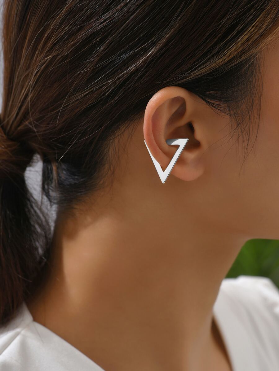 1入組鍍鉑金三角形耳夾適合男人及女人,未穿孔假耳環 - 白色 - 查看 1