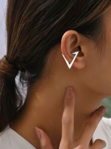 1入組鍍鉑金三角形耳夾適合男人及女人,未穿孔假耳環 - 白色 - 查看 2