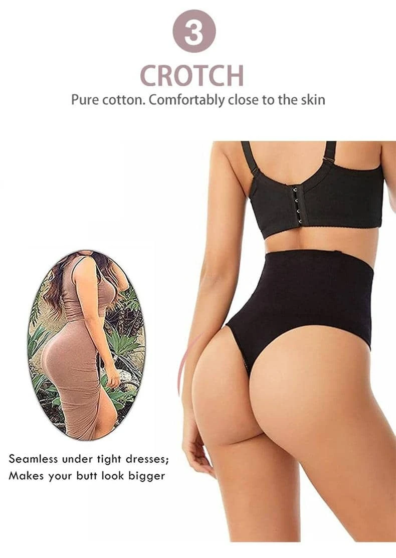 Women's High Waist Tummy Control Panties, Powerful Compression To Flatten Belly, Thong Design To