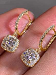 1 Pair Romantic Cubic Zirconia Teardrop Earrings, Suitable For Women, Can Be Worn For Weddings, Engagements, Anniversaries, Parties, Valentine's Day, Also Makes A Great Gift For Mothers, Mother's Day, Etc. - Yellow Gold - View 3