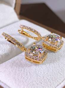 1 Pair Romantic Cubic Zirconia Teardrop Earrings, Suitable For Women, Can Be Worn For Weddings, Engagements, Anniversaries, Parties, Valentine's Day, Also Makes A Great Gift For Mothers, Mother's Day, Etc. - Yellow Gold - View 5