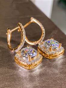 1 Pair Romantic Cubic Zirconia Teardrop Earrings, Suitable For Women, Can Be Worn For Weddings, Engagements, Anniversaries, Parties, Valentine's Day, Also Makes A Great Gift For Mothers, Mother's Day, Etc. - Yellow Gold - View 4