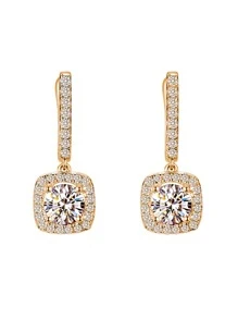 1 Pair Romantic Cubic Zirconia Teardrop Earrings, Suitable For Women, Can Be Worn For Weddings, Engagements, Anniversaries, Parties, Valentine's Day, Also Makes A Great Gift For Mothers, Mother's Day, Etc. - Yellow Gold - View 7