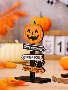 1pc Halloween Wooden Pumpkin Decoration - Multicolor - View 6