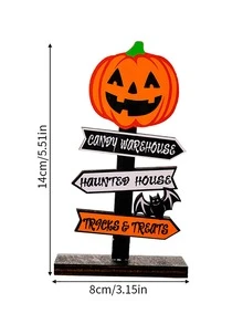 1pc Halloween Wooden Pumpkin Decoration - Multicolor - View 3