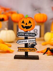 1pc Halloween Wooden Pumpkin Decoration - Multicolor - View 1