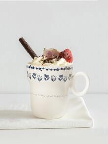 1pc Coffee Mugs, Hot Chocolate Mugs, Ceramic Mugs, Large Mugs for Coffee, Hot Cocoa Mugs, Milk Mug for Breakfast, Ink Flower pattern, 350ml/12oz - White - tulip pattern - View 1