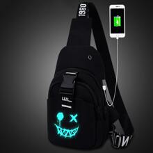 Men's Printed Chest Bag, Casual Crossbody Bag, Multi-Functional Shoulder Bag, Chest/Back Small Bag, Casual Sports Small Chest Bag (All Webbing Prints Random), Halloween, Trick Or Treat Pouch Belt Bag Festival, Thigh Bag - Black - View 1
