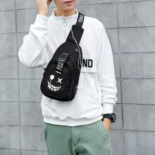 Men's Printed Chest Bag, Casual Crossbody Bag, Multi-Functional Shoulder Bag, Chest/Back Small Bag, Casual Sports Small Chest Bag (All Webbing Prints Random), Halloween, Trick Or Treat Pouch Belt Bag Festival, Thigh Bag - Black - View 2