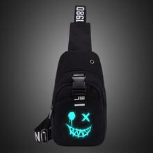 Men's Printed Chest Bag, Casual Crossbody Bag, Multi-Functional Shoulder Bag, Chest/Back Small Bag, Casual Sports Small Chest Bag (All Webbing Prints Random), Halloween, Trick Or Treat Pouch Belt Bag Festival, Thigh Bag - Black - View 4