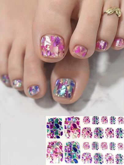 Nail Stickers Nail Art Beautiful Shell-Like 3d Design Pink & Blue Nail Wraps For Manicure And Pedicure, 22pcs Manicure Decoration Accessories Nail Decals Friend Gift DIY Nails Nail Supplies