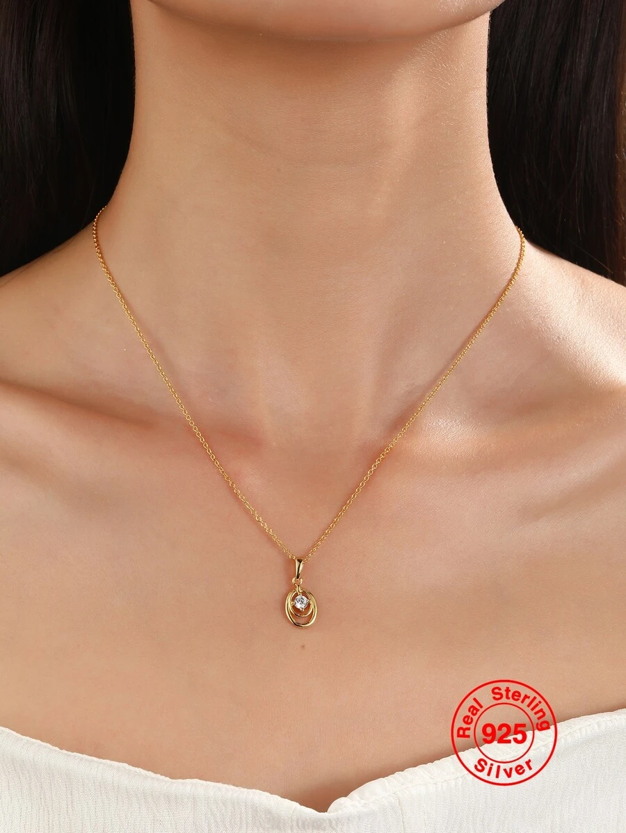 1入組幾何形狀鍍金純銀S925項鍊適用於日常穿著,簡約風&時尚女性首飾類禮品