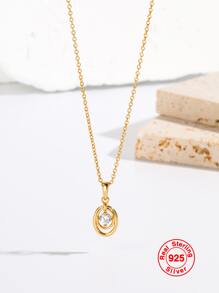 1入組幾何形狀鍍金純銀S925項鍊適用於日常穿著,簡約風&時尚女性首飾類禮品