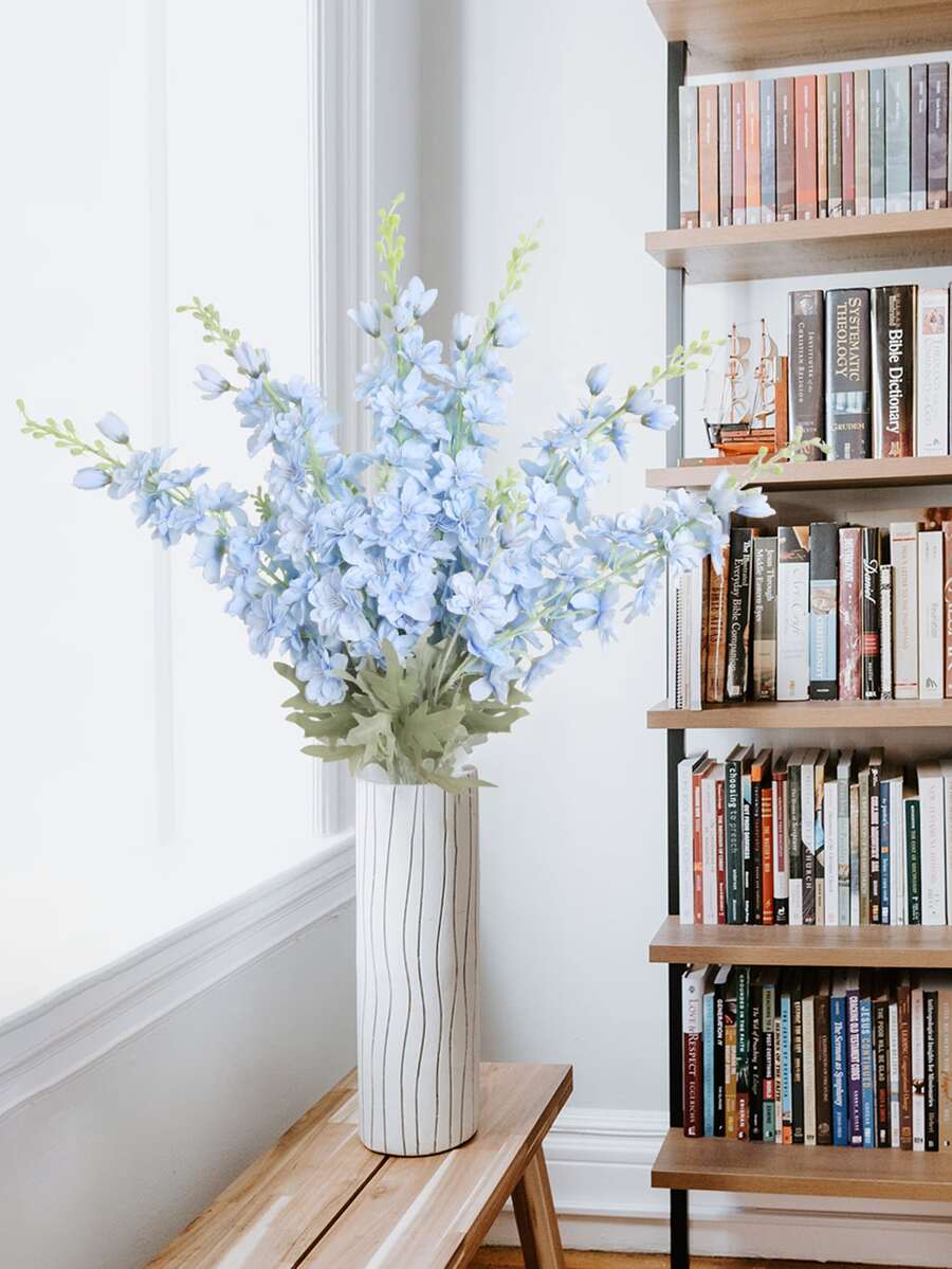 2Pcs Delphinium Flowers Artificial Flowers Silk Flowers Larkspur Flower 33.5in Long Stem Artificial Flowers for Tall Vase for Home Garden Arrangement Decoration (baby blue) - Baby Blue - View 1