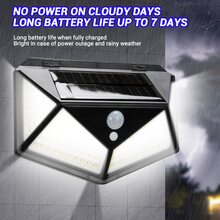 1pc 5.4 Inches Solar Powered 114led Abs Material Pc Solar Panel Wall Light With Inductive Feature & Ip65 Waterproof Grade & Built-in Battery For Garden Outdoor Wall Decor Lighting - Black - View 7