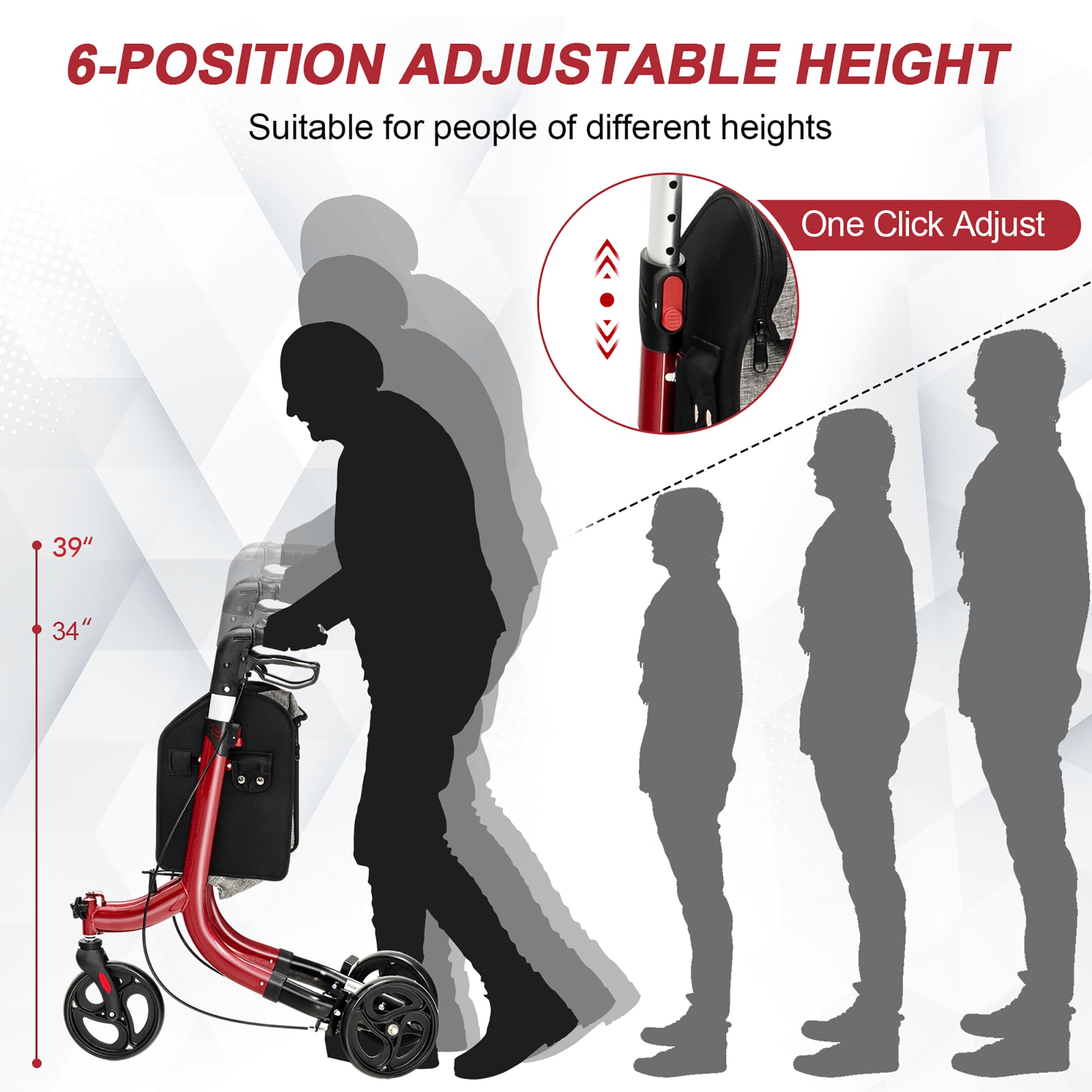 Costway 3Wheel Rolling Walker Folding Rollator Walker with 8 inch