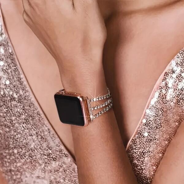 1pc Zinc Alloy Band Inlaid Rhinestone,Wristband Bracelet Strap Band Compatible With Apple Watch Series Se/9/8/7/6/5/4/3/2/1,Compatible With Apple Watch Band 41mm 38mm 40mm 44mm 45mm 42mm Rose Gold