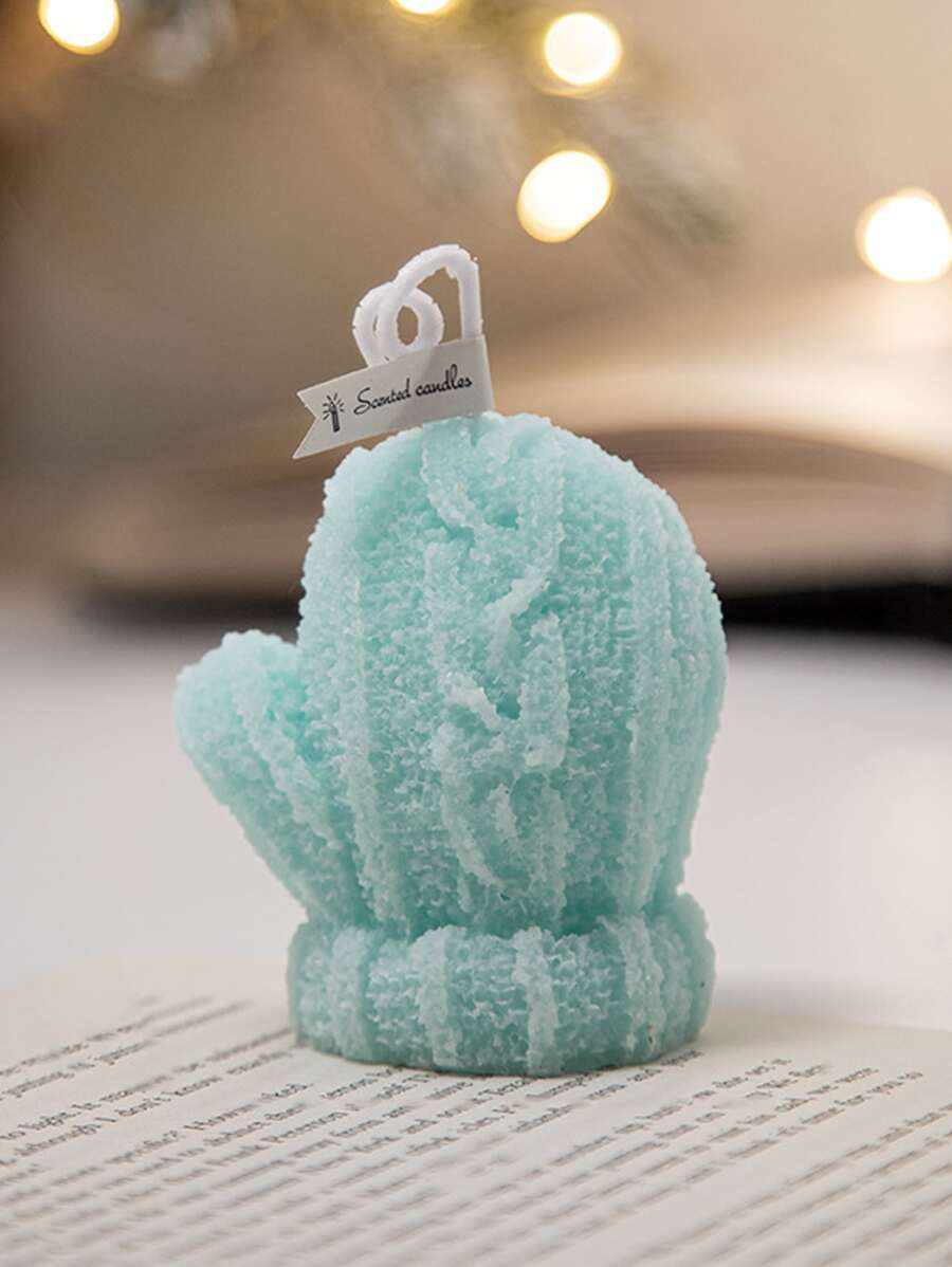 手工可愛的針織手套香薰蠟燭產品1pc - 藍色 - 查看 1