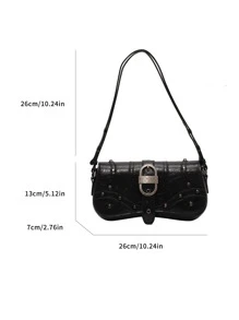 Bolsa para las axilas de moda remache decorado con solapa - Negro - Ver 8