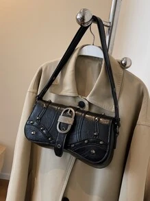 Bolsa para las axilas de moda remache decorado con solapa - Negro - Ver 5